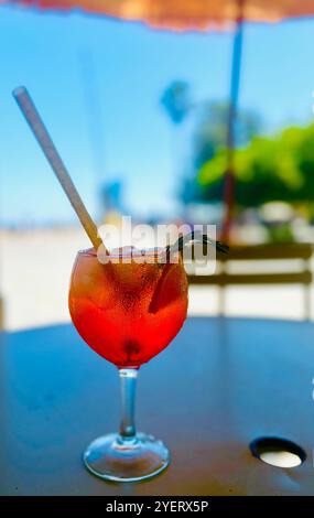 A glass of Sangria by the beach in Barceloneta, Barcelona, Spain. Stock Photo