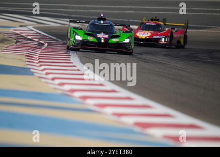 Sakhir, Bahrain. 1st Nov 2024. Lamborghini Iron Lynx No.63 Hypercar - Lamborghini SC63, Mirko Bortolotti (ITA), Edoardo Mortara (ITA), Daniil Kvyat during P3. Ahmad Al Shehab/Alamy Live News. Stock Photo