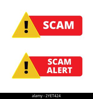 Yellow and red scam alert signs on a white background Stock Vector