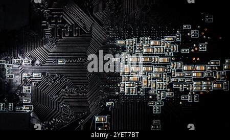 Computer, electronic circuit board close up. Electronic computer hardware technology, computer motherboard background. Abstract technology background Stock Photo