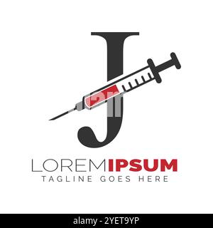 Letter J Injection Logo Design. Alphabet J Syringe icon illustration Stock Vector