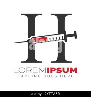 Letter H Injection Logo Design. Alphabet H Syringe icon illustration Stock Vector