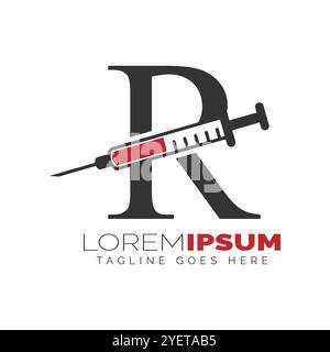 Letter R Injection Logo Design. Alphabet R Syringe icon illustration Stock Vector