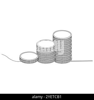 Coins stacked isolated in black and white Stack Of Coin icon or modern line symbol. Vector line art and icon design with bold outline. Black and white Stock Vector