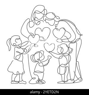 Collection of mothers, fathers, and children spending time together. Set of strolling parents and kids isolated on white background. Flat vector. Stock Vector