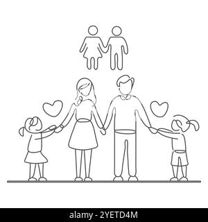 Collection of mothers, fathers, and children spending time together. Set of strolling parents and kids isolated on white background. Flat vector. Stock Vector