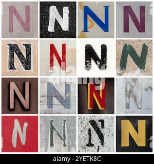 Collection of 16 san serif capital N letters taken on urban streets Stock Photo