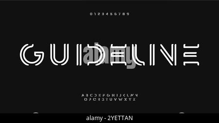 Double line alphabet, rounded minimalist letters, clean contour font for tech logos, linear headline, elegant typography, contemporary digital design Stock Vector