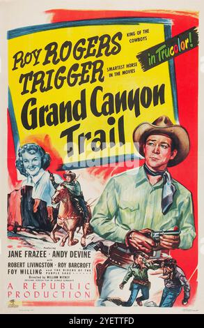 Western film - Grand Canyon Trail - Roy Rogers with his horse Trigger. King of The Cowboys. Jane Frazee, Andy Devine. Republic 1948 Stock Photo