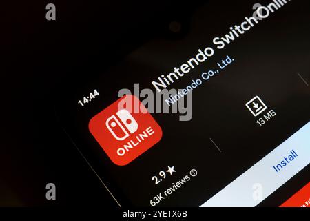 November 1, 2024, Brazil. In this photo illustration, the Nintendo Switch app logo is displayed on a smartphone screen Stock Photo