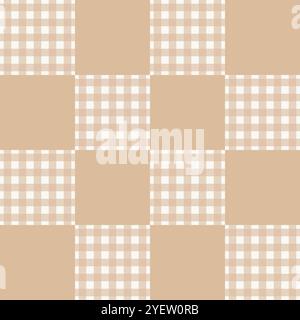 Seamless vector pattern with neutral beige patchwork cheater quilt with solid and gingham squares. Vector illustration Stock Vector