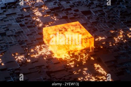 Technology circuit board and core, 3d rendering. 3D illustration. Stock Photo