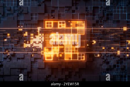 Technology circuit board and core, 3d rendering. 3D illustration. Stock Photo