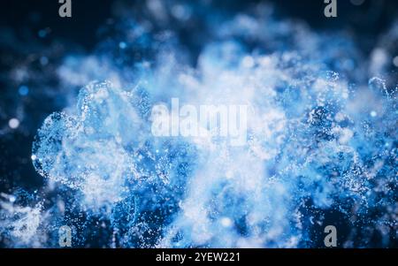 Blue flowing particles with explosive wave effect, 3d rendering. 3D illustration. Stock Photo