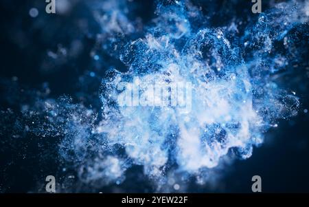 Blue flowing particles with explosive wave effect, 3d rendering. 3D illustration. Stock Photo