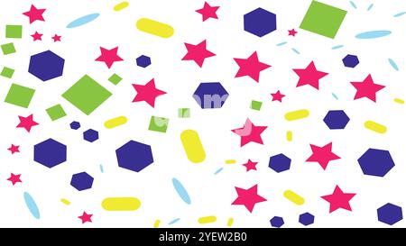 Mixture of Shapes Including Star, Square, Hexagon, and Oval Randomly Separated - Background Stock Vector