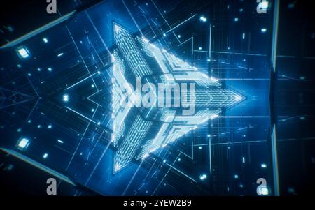 Abstract neon kaleidoscope pattern with glowing effects, 3d rendering. 3D illustration. Stock Photo