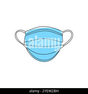 Medical face mask. Continuous one line art. Protection from coronavirus, COVID-19 concept. Hand drawn vector illustration. Stock Vector