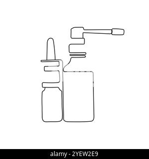 Nazal and throat spray. Medication, one line art. Healthcare and medical concept. Hand drawn vector illustration. Stock Vector