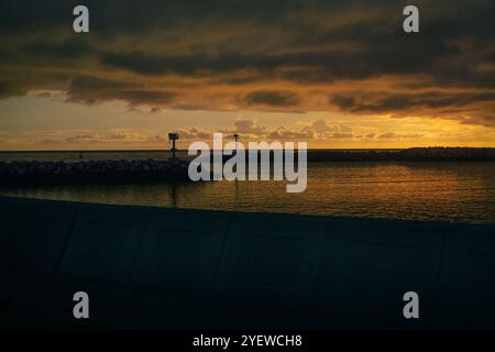 A view of the Redondo Beach harbor during sunset. Stock Photo
