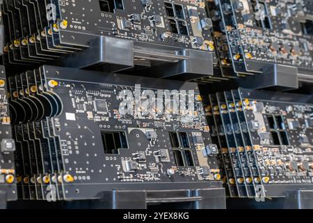 Electronics PCB boards in warehouse partly assembled Stock Photo