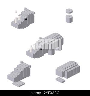 Concept with deconstruction hippopotamus from plastic blocks. Vector illustration Stock Vector