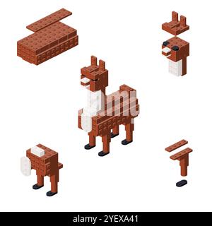 Concept with deconstruction Alpaca from plastic blocks. Vector illustration. Stock Vector