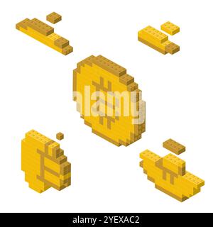 Concept with deconstruction BTC from plastic blocks. Vector illustration Stock Vector