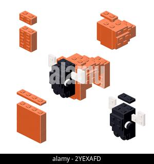 Concept with deconstruction bison from plastic blocks. Vector illustration Stock Vector