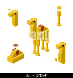 Concept with deconstruction camel from plastic blocks. Vector illustration Stock Vector