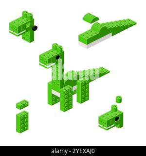 Concept with deconstruction Brontosaurus from plastic blocks. Vector illustration Stock Vector