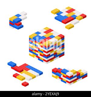 Concept with deconstruction cube from plastic blocks. Vector illustration Stock Vector