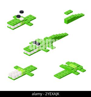 Concept with deconstruction crocodile from plastic blocks. Vector illustration Stock Vector