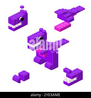 Concept with deconstruction dinosaur from plastic blocks. Vector illustration Stock Vector
