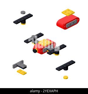 Concept with deconstruction Drone from plastic blocks. Vector illustration Stock Vector