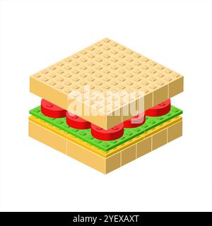 Sandwich in isometric view assembled from plastic blocks. Vector illustration Stock Vector