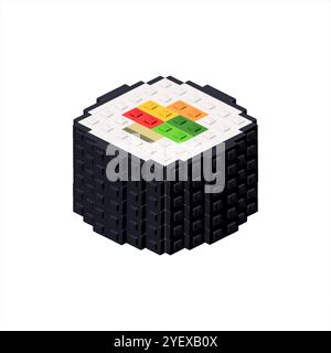 Roll in isometric view assembled from plastic blocks. Vector illustration Stock Vector