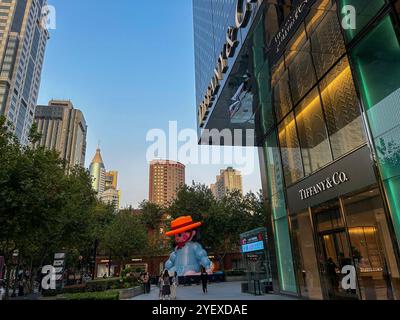 Shanghai, China, Street Scene, Business neighborhood,  Front of 'Tiffany & Co.' Jewelry Store, City Center, Modern Art Stock Photo