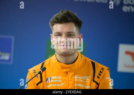 Sakhir, Bahrain. 1st Nov 2024. United Autosport No.95 - McLaren 720S LMGT3 Evo, Joshua Caygill (GBR) during Press Conference. Ahmad Al Shehab/Alamy Live News. Stock Photo