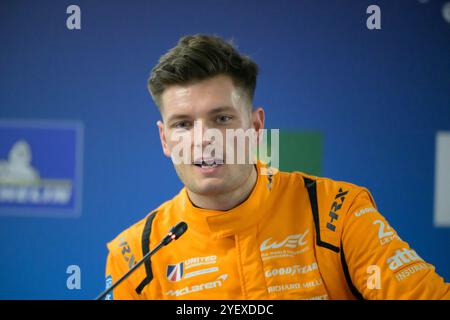 Sakhir, Bahrain. 1st Nov 2024. United Autosport No.95 - McLaren 720S LMGT3 Evo, Joshua Caygill (GBR) during Press Conference. Ahmad Al Shehab/Alamy Live News. Stock Photo