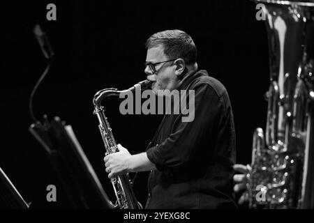 Madrid, Spain. 24th Jan, 2022. American saxophonist Ken Vandermark performs during the JAZZMADRID concert at Conde Duque in Madrid November 1, 2024 Spain Credit: Sipa USA/Alamy Live News Stock Photo