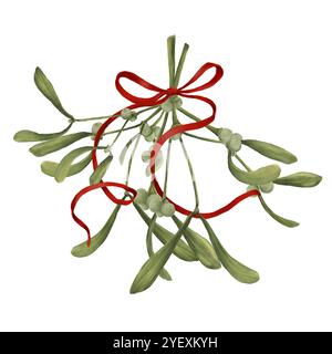 Mistletoe with red bow isolated on white background Stock Photo - Alamy
