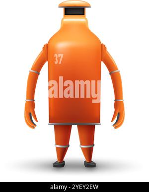 Senior Super Hero Robot Defender of the Universe. Tough Orange Bot Humanoid Mascot Character Illustration on White Backdrop Stock Vector