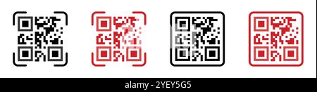 Qr code icon set. Barcode scanner icon symbol set red and black color isolated on a white background. Scan code sign product reader icon. Barcode scan. Stock Vector