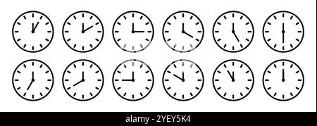 Set of Clocks Icons for Every Hour Isolated on White. Vector ...
