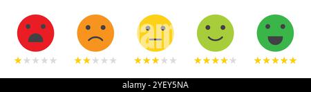 Rating emoji icon. Feedback star rating emoji icon set isolated on white background. Vector illustration. Stock Vector