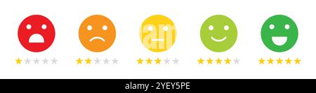 Rating emoji icon. Feedback star rating emoji icon set isolated on white background. Vector illustration. Stock Vector