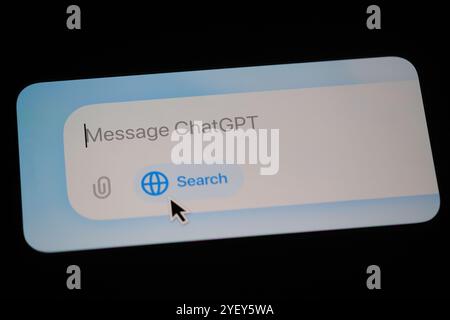 ChatGPT search on phone screen. AI search by OpenAI Stock Photo