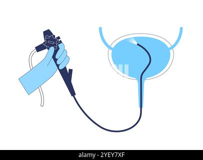 Conceptual illustration of a cystoscopy procedure. This is a procedure used to diagnose, monitor and treat conditions affecting the bladder and urethra. Stock Photo