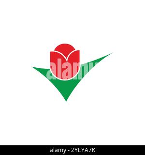 red rose leaf green triangle simple geometric logo vector Stock Vector